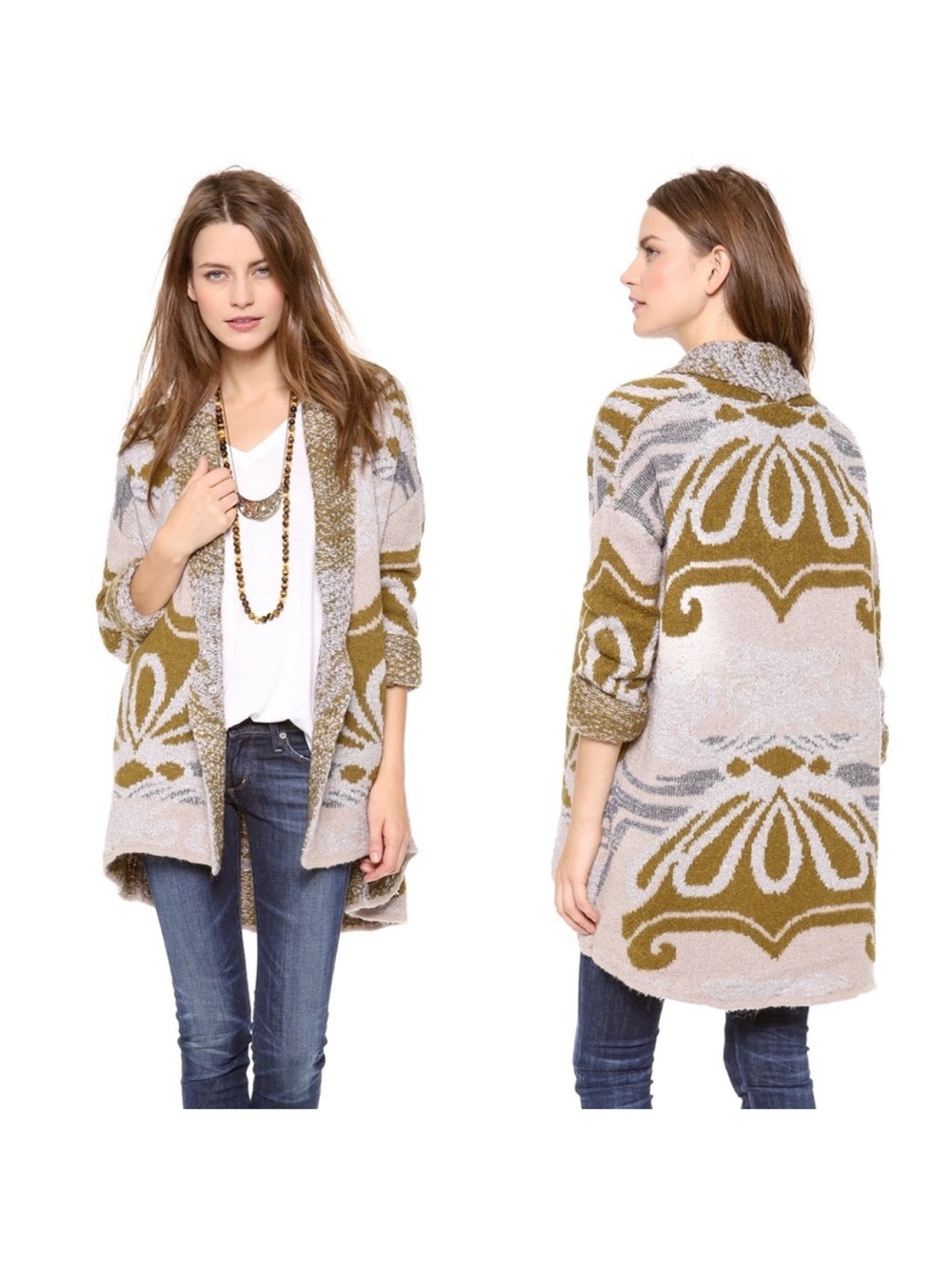 Free People Winter's Day Cardigan Wool Mohair Blend Natural Olive Gray Medium